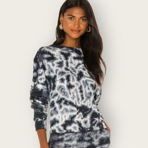 MONROW Crystal Tie Dye Boyfriend Sweatshirt Black White Grey Medium